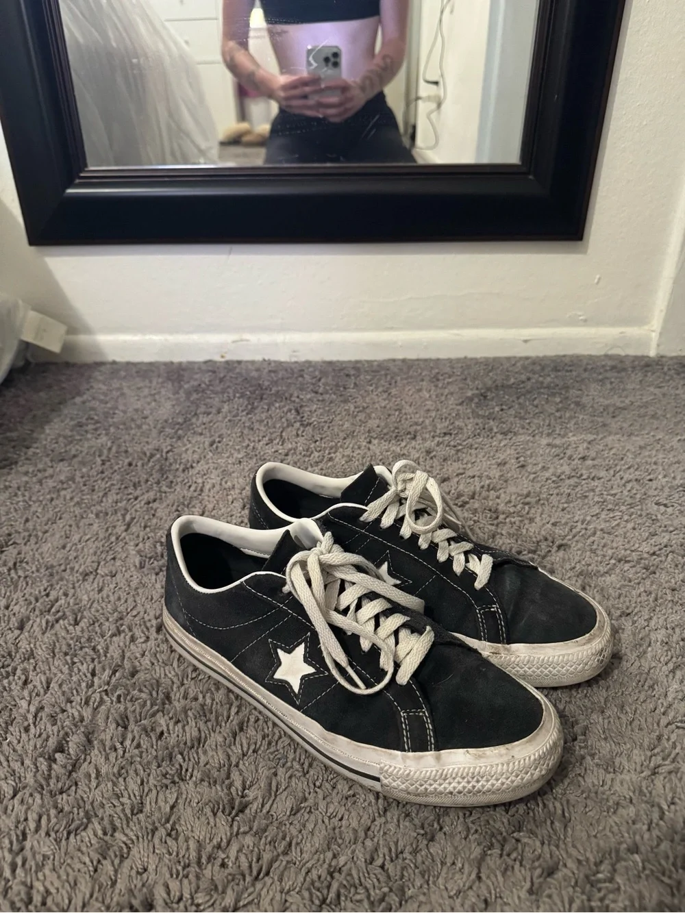 Converse All Star Black Suede Star-Accent Skate Sneakers - Picture 2 of 5